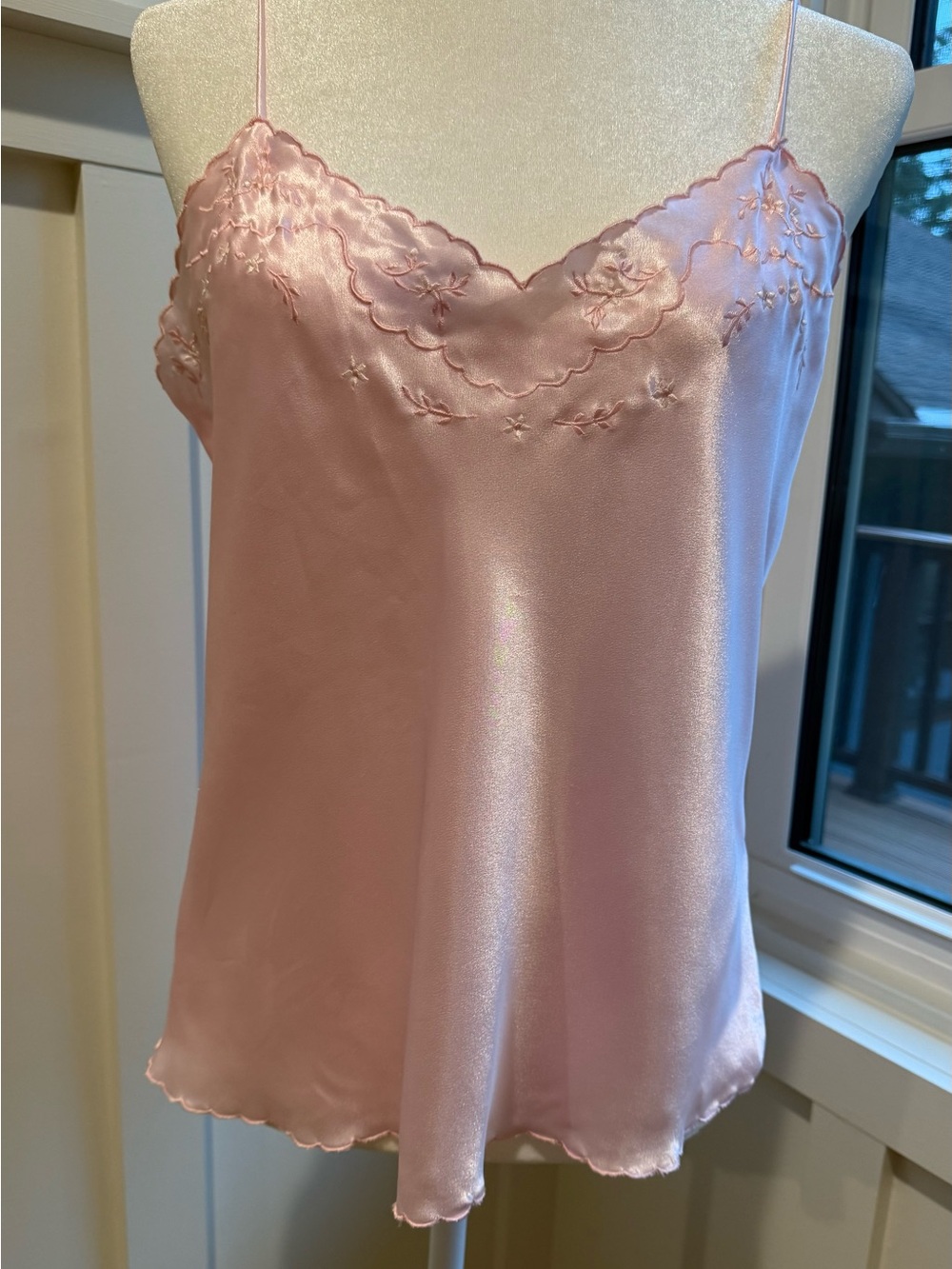 Pink Satin Embroidered Chemise Camisole Top